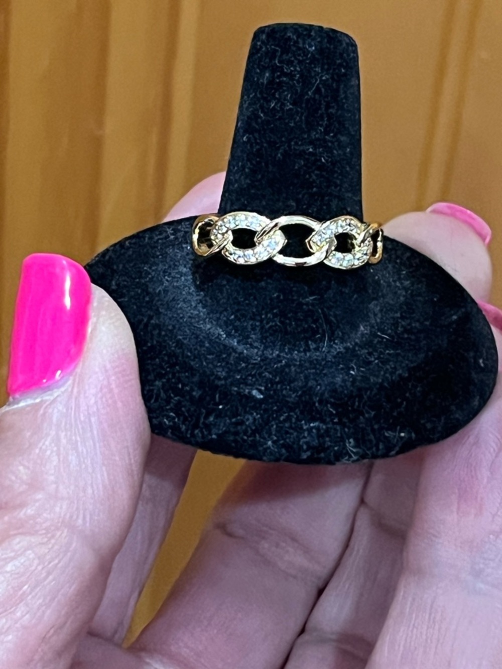 14k Gold Plated Chain-Link Cubic Zirconia Women's Ring - Picture 9 of 11